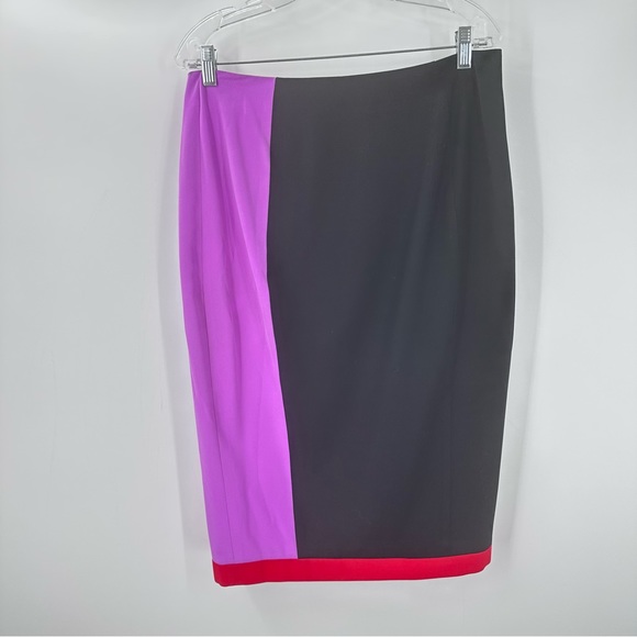 Ted Baker Pencil Skirt Black Pink Purple Color Block Exposed Zipper Womens 4 - Picture 6 of 7